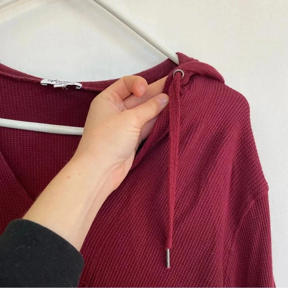 Splendid Maroon Pullover Sweater Cropped Hooded Draw String Wide Sleeve XS - Picture 4 of 9